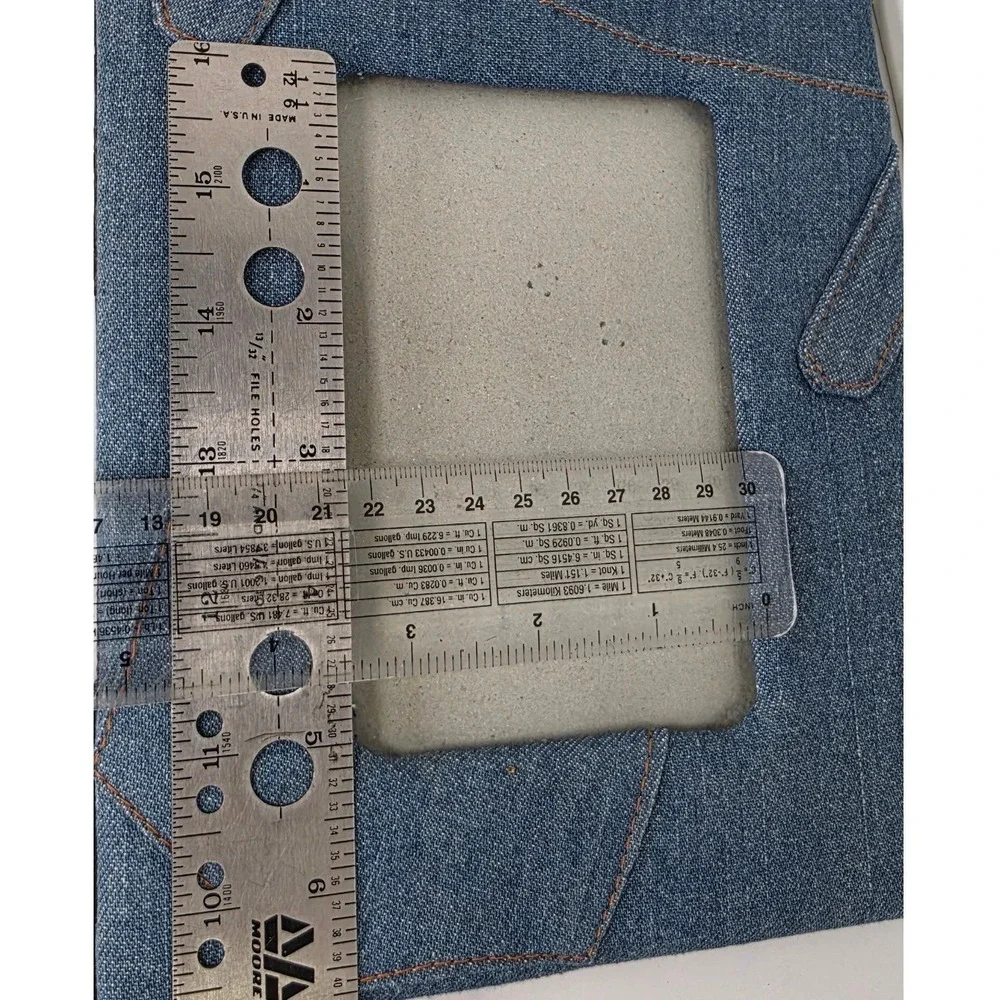 Blue Denim Fabric Picture Frame with Buttons and Contrast Stitching 4x5 Tabletop
